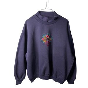 VTG Active Exchange Womens Large Colorful Floral Double Collar Sweatshirt Granny
